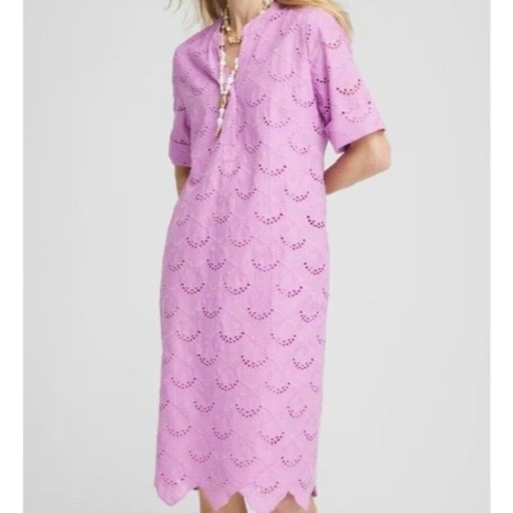 Chico's NWT Eyelet Popover Scalloped Shirt Dress Lavender Skies Size 3 US 16